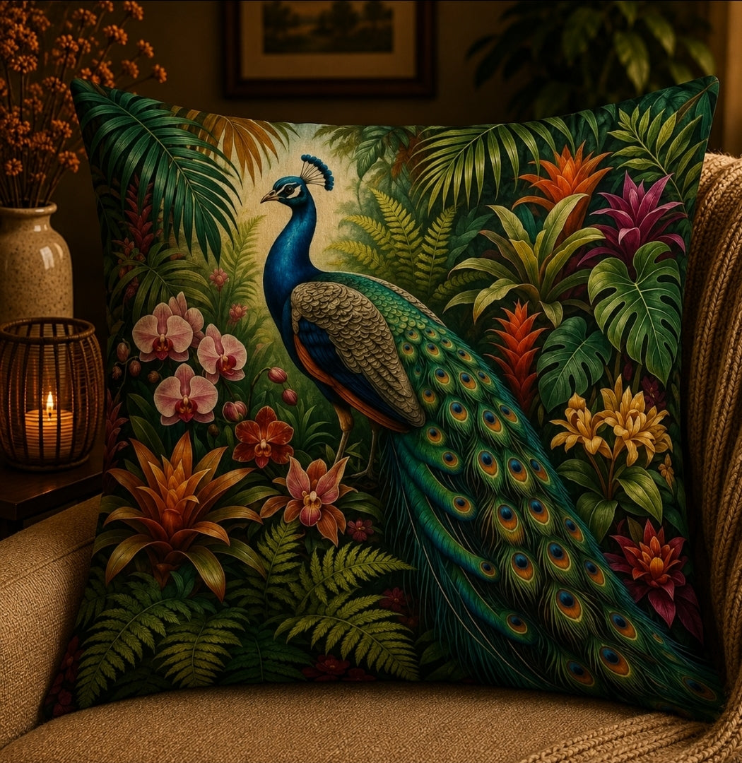 Housse de coussin Paon
